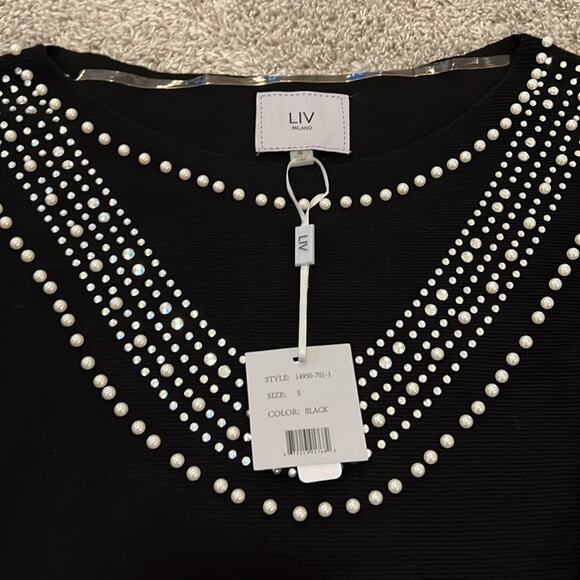 NWT LIV Milano Sweater NWT Black Small 4 6 Pearl Rhinestone Formal Cocktail NEW - Picture 15 of 16